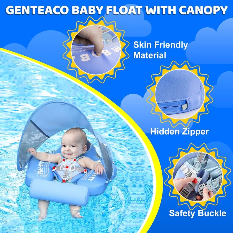 28°C Mambobaby Baby Swim Float with Canopy & Tail Infant Pool Float Non-Inflatable Toddler Swim Float with Skin-Friendly Material for 3-24 Months Baby Boys Grils Elephant Blue - Image 5